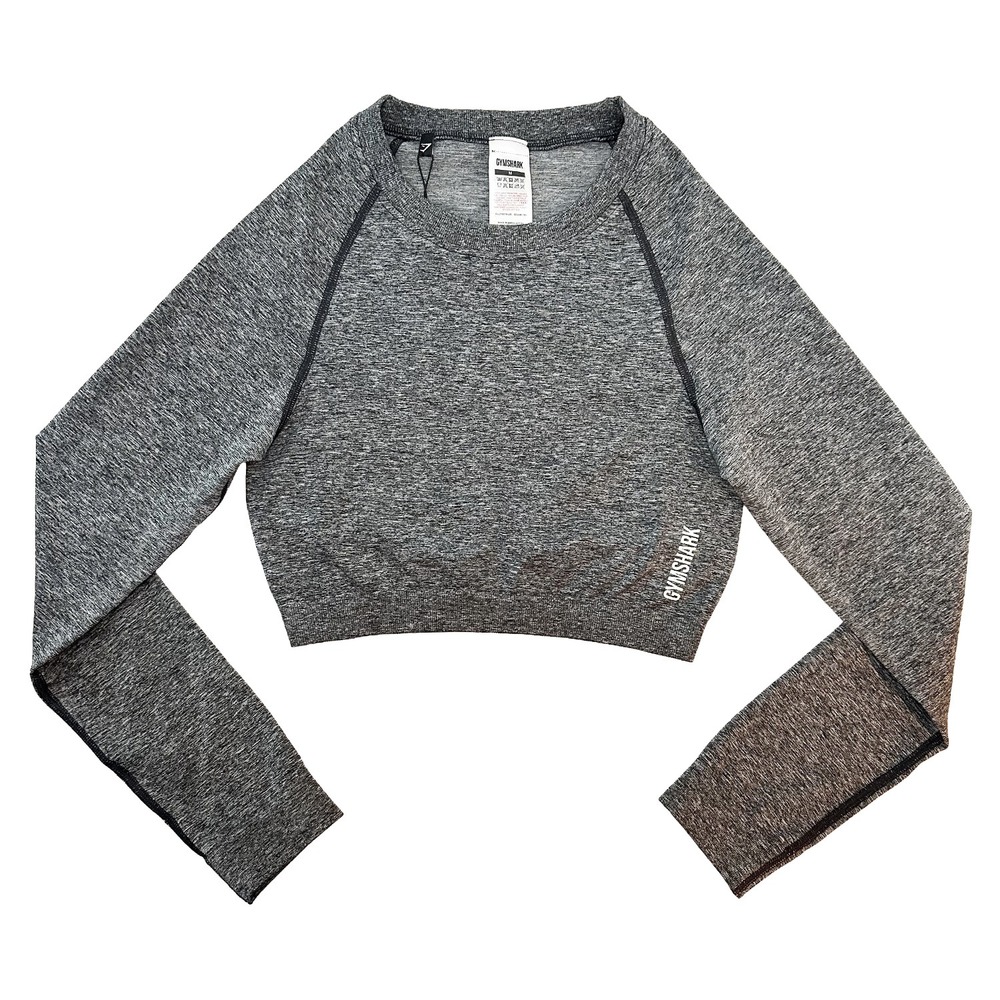 GYMSHARK‎ Adapt Marl Seamless Long Sleeve Crop Top NWT • Medium • gray, black